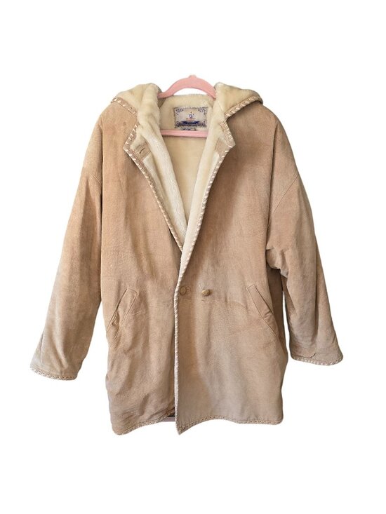 Weathervane Jackets & Blazers - Weathervane Vintage Suede Leather Coat Med Hooded Fleece Western Cowgirl Jacket